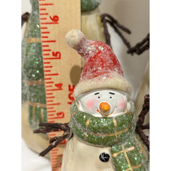 VINTAGE CHRISTMAS DECOR pottery SNOWMAN FAMILY W/ MIRROR HAND PAINTED Country - Picture 7 of 16
